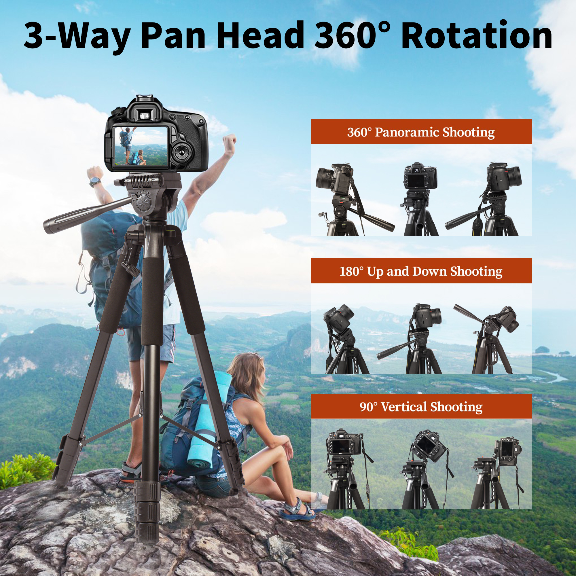 210Cm Statief Hoogte Zware Dury Camera Statief Tripod Tripode Trípode Draagbare Professionele Aluminium Pan Hoofd Voor Dslr Telefoon Ring Licht