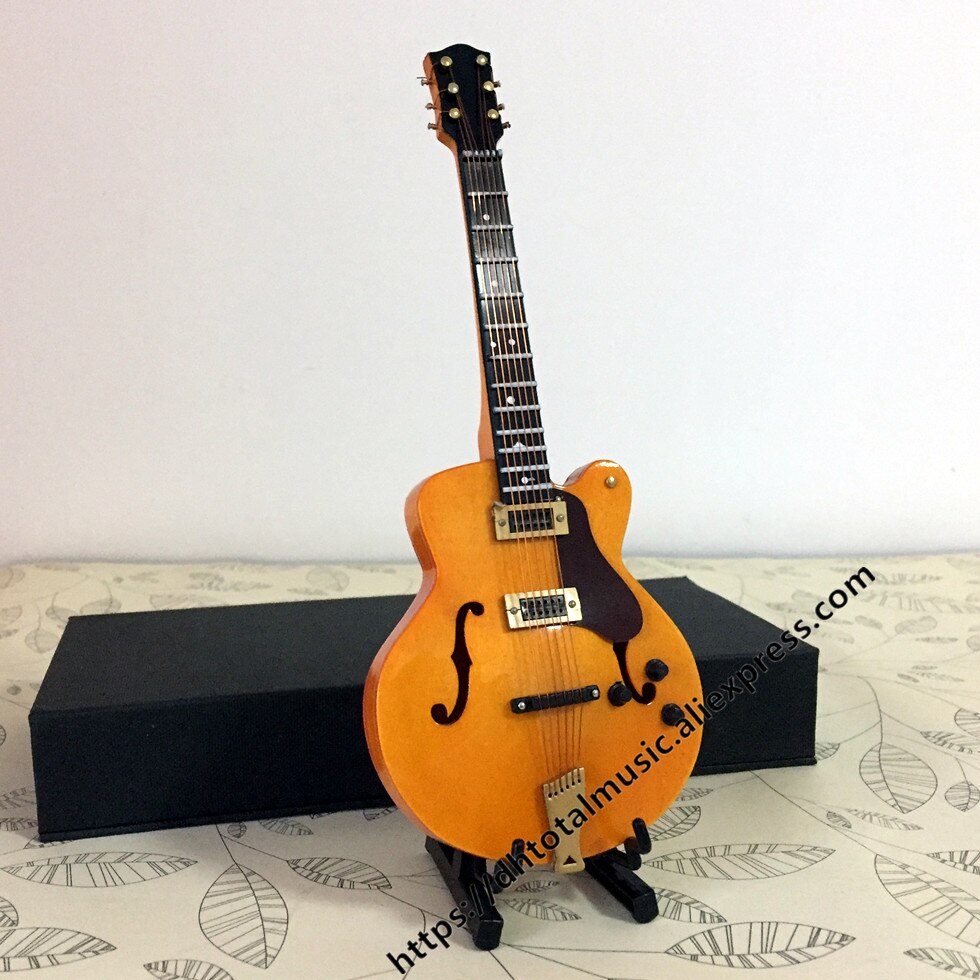 Dh Miniature Guitar Model Replica with Stand and Case Dollhouse Accessories Mini Musical Instrument Ornaments Christmas