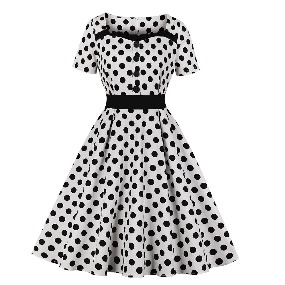 Elegante Stil 60 s Dot Print Frauen Retro Kleid Rockabilly Vintage Kleid sommer Audrey Hepburn Party Robe Vestidos: L