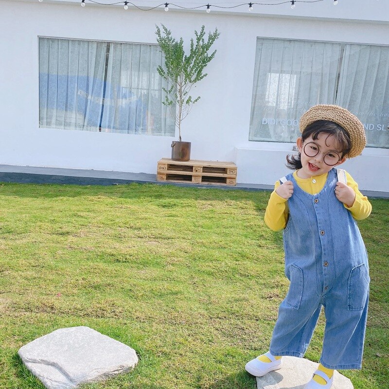 Herfst koreaanse kinderkleding babymeisjes overalls peutermeisjes denim jarretelbroeken kinderen jongens mode cowboybroek