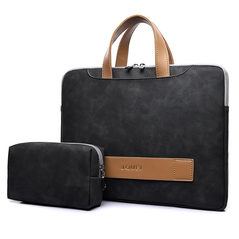 Bolso portátil ligero de cuero suave para portátil para mujer, maletín de 15,6 pulgadas para ordenador portátil, bolso de mano para mujer, bolso para Notebook, negocios: Black