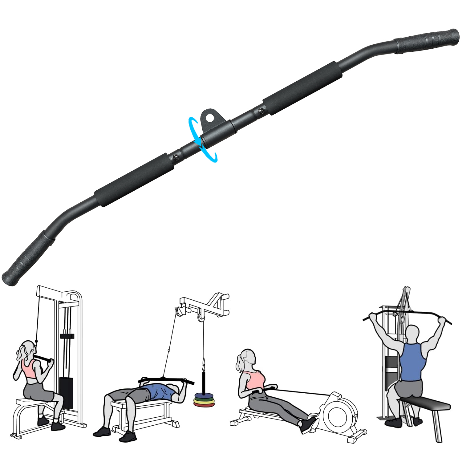 39,4'' LAT ziehen Nieder Bar 360-Grad-Fitnessgriff für Riemenscheibensystem Fitnessstudio LAT Pulldown-Griffaufsätze für Fitnessstudio Kabel Maschine: Ursprünglich Titel