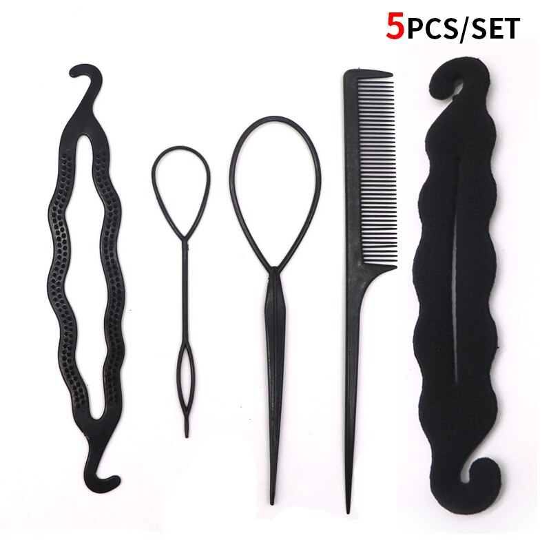 Haar Flechter Pull Haarnadeln Clip Kamm Haarspange für Mädchen Styling Werkzeuge Kit Flechten Donut Haar Brötchen Maker Friseur Zubehör: 5PCS Q