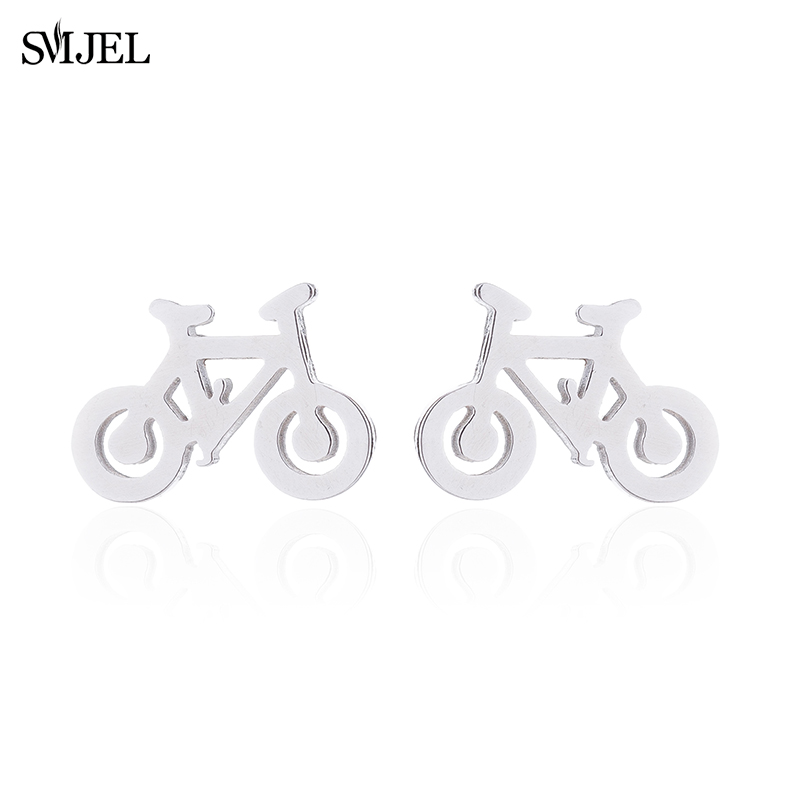SMJEL-pendientes pequeños negros para bicicleta para hombre y mujer, joyería para Piercing en la oreja de acero inoxidable, aretes deportivos para Fitness,: Color dorado