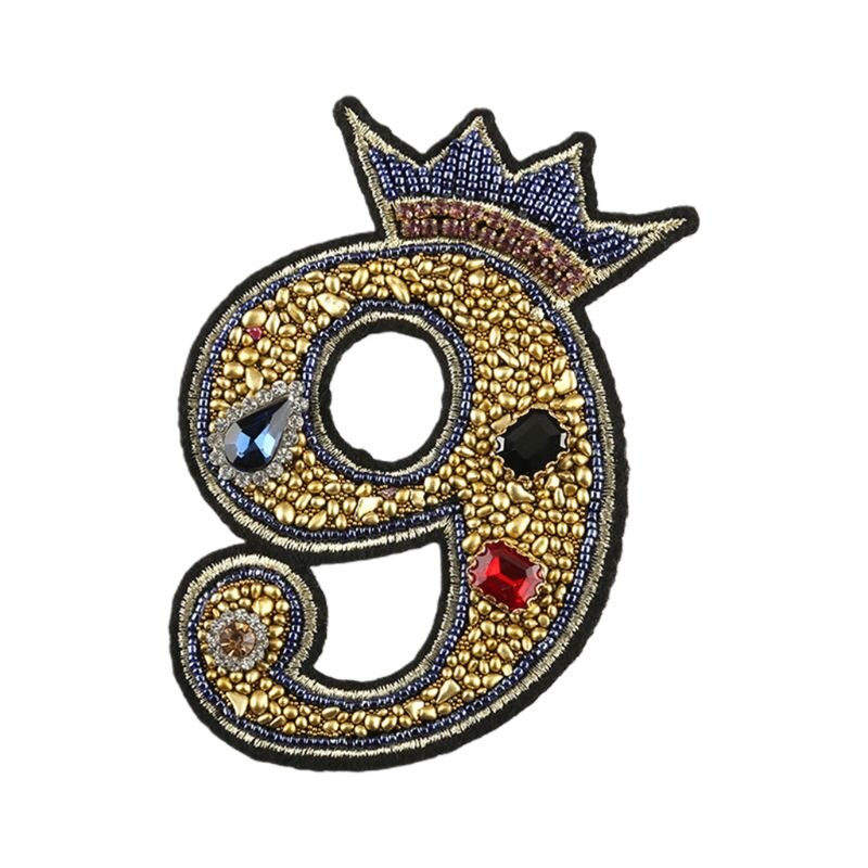Parche de número 0-9, corona con cuentas de diamantes de imitación para coser/planchar en aplique, insignia, decoración DIY