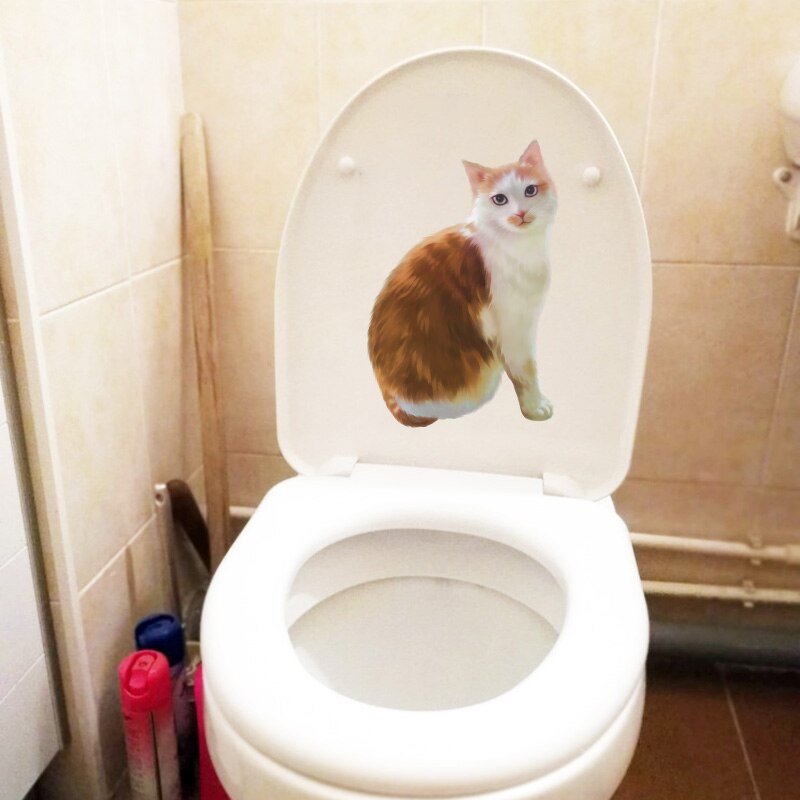 Yoja 14.2 × 21.9cm persoonlijkheid cartoon muurdecoratie gele kleine oranje kat toilet stickers wc accessoires  t1-2503