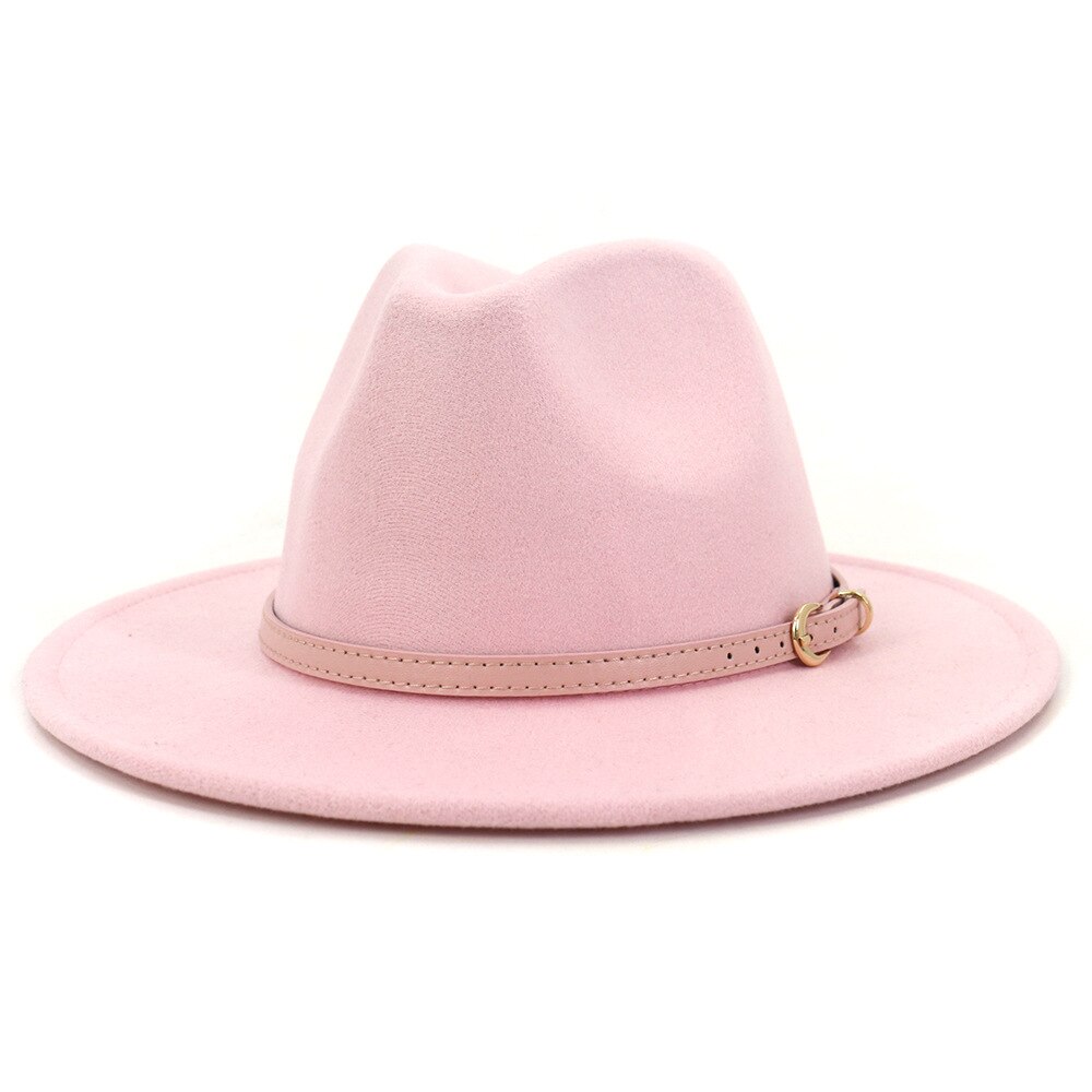 Fs roze vilten hoed winter fedora hoeden dames imitatie wol mix brede rand panama klassieke britse herfst dame jazz pet voor heren: Roze