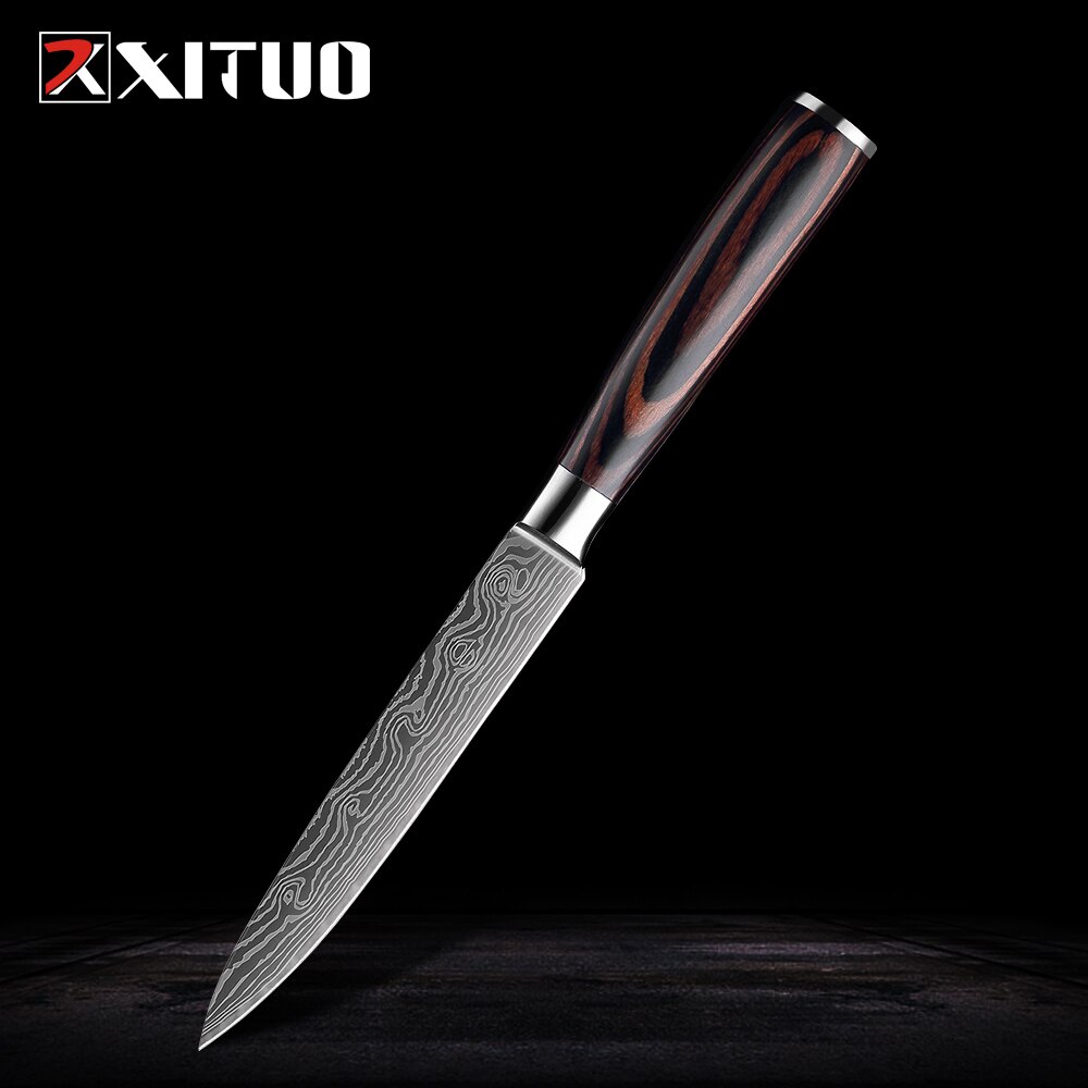 Xituo rustfrit stål køkkenknive sæt japansk kokkniv damaskus stål mønster nytte paring santoku skive kniv sundhed: 5 in hjælpeknive