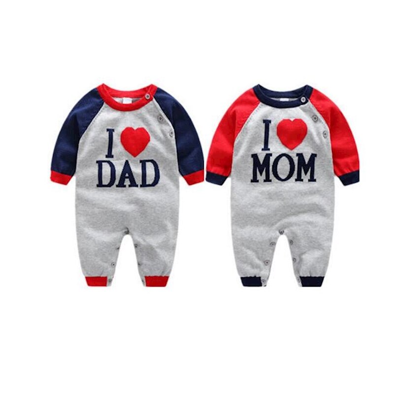 Myudi - 100% Cotton Baby Sweater Newborn I love Dad Mom Letter Coat Toddler one-piece Romper Boys Girl Outwear for Children