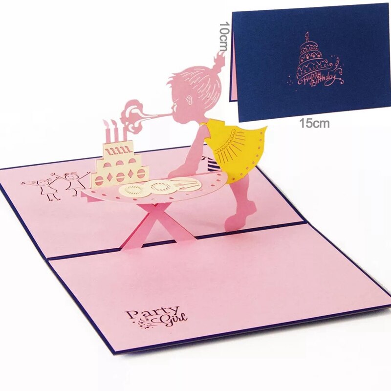 Children&#39;s Handmade Birthday Cards 3D Three-dimensional Friends Wishes Cards Cards Little Girls and Cats