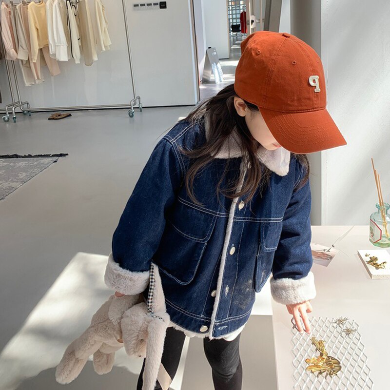 Meisjes Jongens Harige Denim Jassen Herfst Winter Kids Dubbele Grote Zakken Vest Jeans Jassen 3-7 Jaar Kinderen Bovenkleding kleding