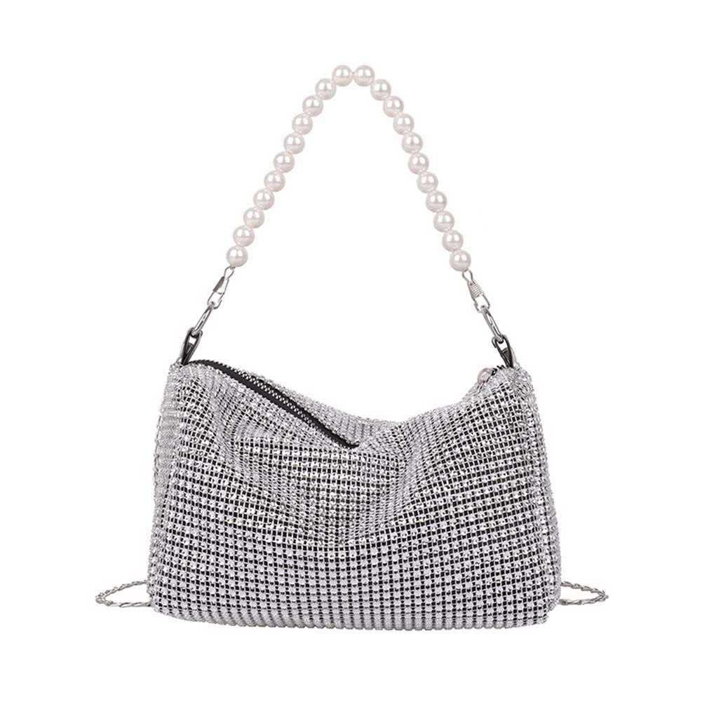 #39 messenger bag met strass steentjes, vierkante tas met ketting, handtas, schoudertas met strass steentjes