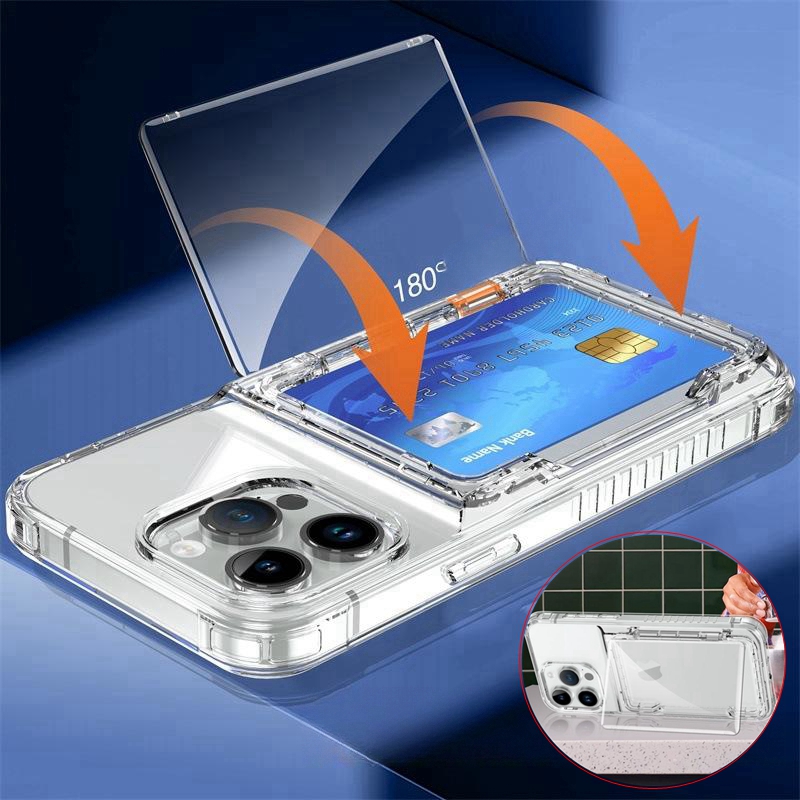 Funda de teléfono con tarjetero para iPhone 15, 14, 16, 13, 12, 11 Pro Max, funda transparente con soporte para iPhone15 15pro Max