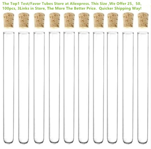 Tubo de ensayo de vidrio con tapón de corcho, 10 Uds., 20x200mm, 43ml, paquete de té de 8 pulgadas, disponible en todas las tallas