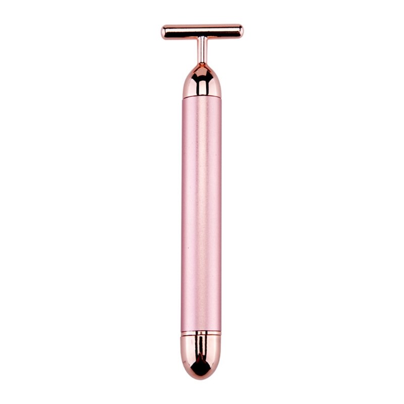 Masajeador Facial eléctrico con forma de T y rodillo 3D, masajeador de brazo, ojo, nariz, cabeza, 24k, Estiramiento Facial instantáneo de pulso dorado: Rosa