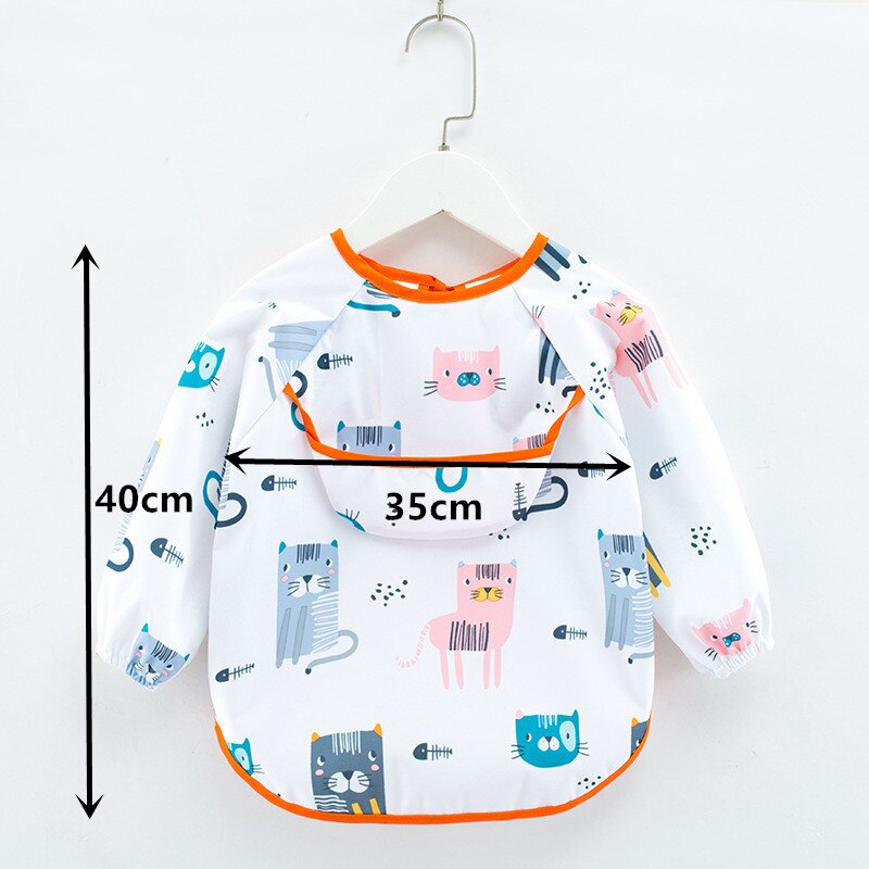 Bavoir imperméable à motif mignon de dessin animé pour bébé,vêtement avec poche pour le repas, tablier de peinture à manches longues pour enfant, lange pour le rôt, accessoire infantile pour manger,