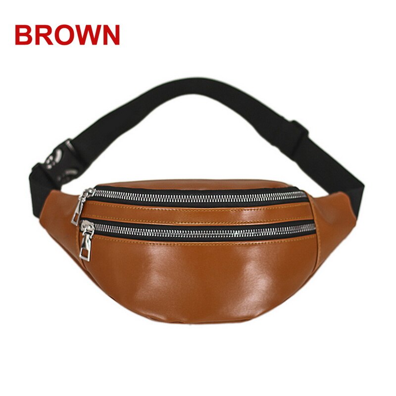 Riñonera de piel sintética con cremallera para hombre y mujer, bolso deportivo informal de gran capacidad, Bolso de Hombro multifuncional,: brown