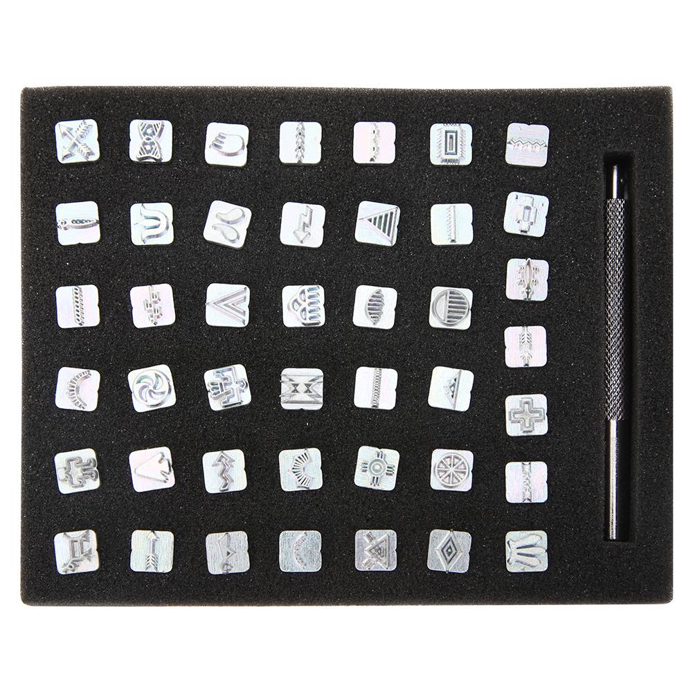 Carbon Steel Symbol Stamping Set 49 Stamps for Metal Jewelry Leathercraft Tools for Aluminium Plastic Surfaces