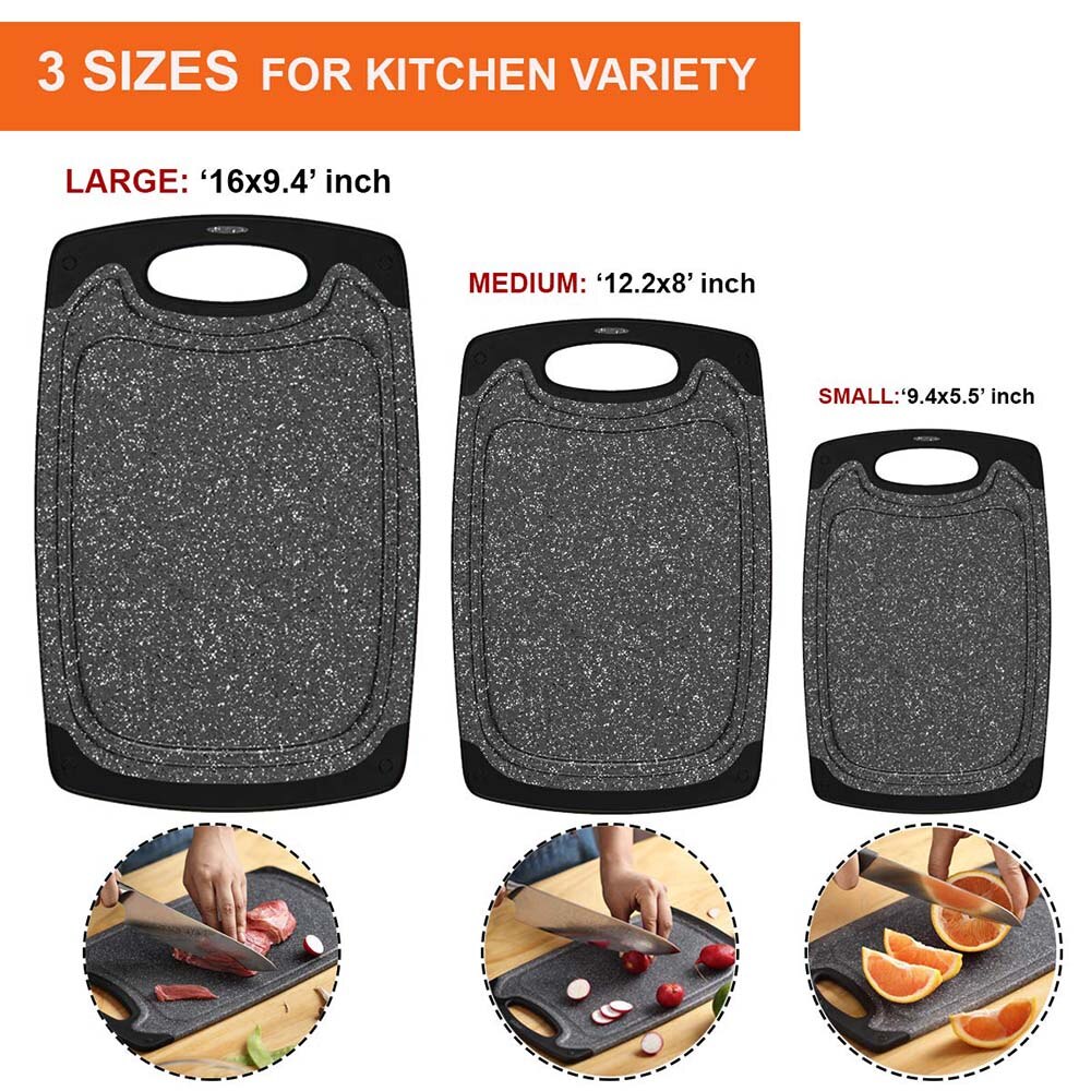 Plast skärbräda  (3 dels set) bpa-fria med juice spår halkskydd skärbräda för vegetabilisk kött kök verktyg