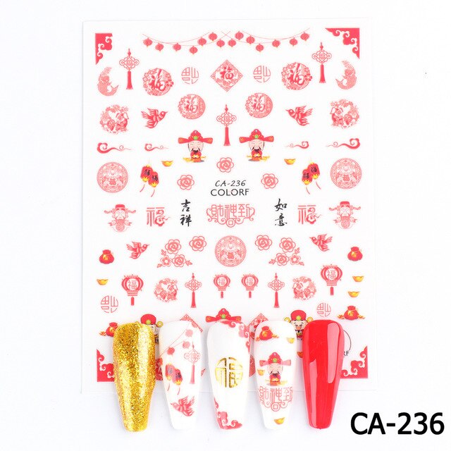 Year Nail Sticker Water Decals Mahjong Chinese Character Personality Nails Slider Art Decoration Manicure: CA-236
