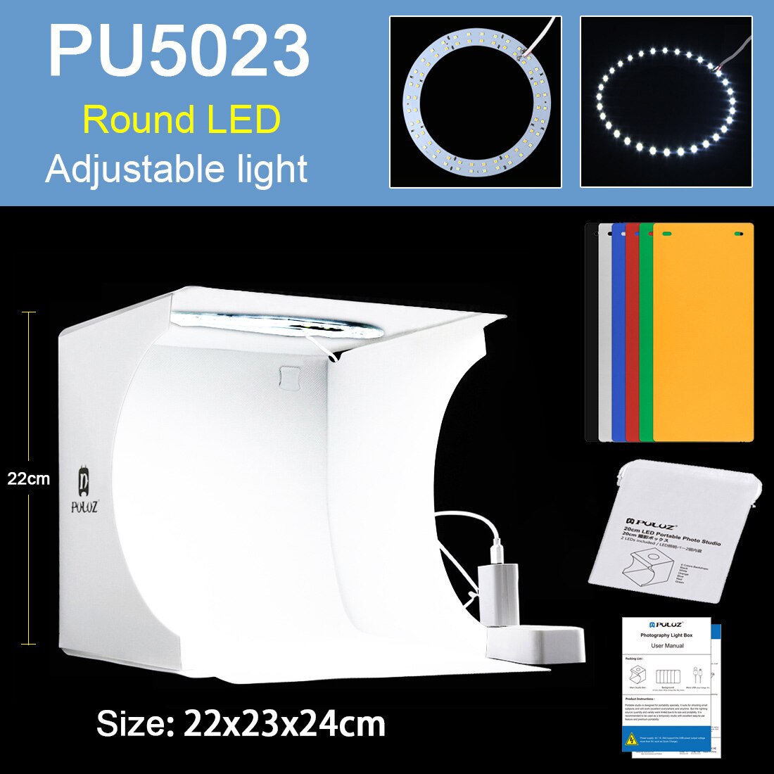 Puluz Mini Light Box Softbox Set Fotostudio Dimbare Lightbox Tent Box Kits Camera Fotografie Accessoires Speelgoed Foto Schieten: PU5023 Ring LED