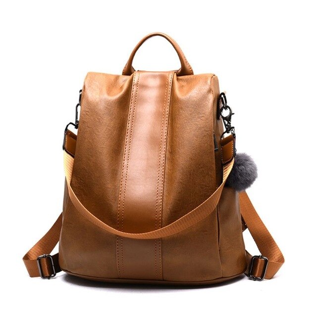 Leather Anti-theft Women Canvas Backpack School Bags For Teenagers Ladies Casual Patchwork Rucksack Shoulder Bookbags: brown