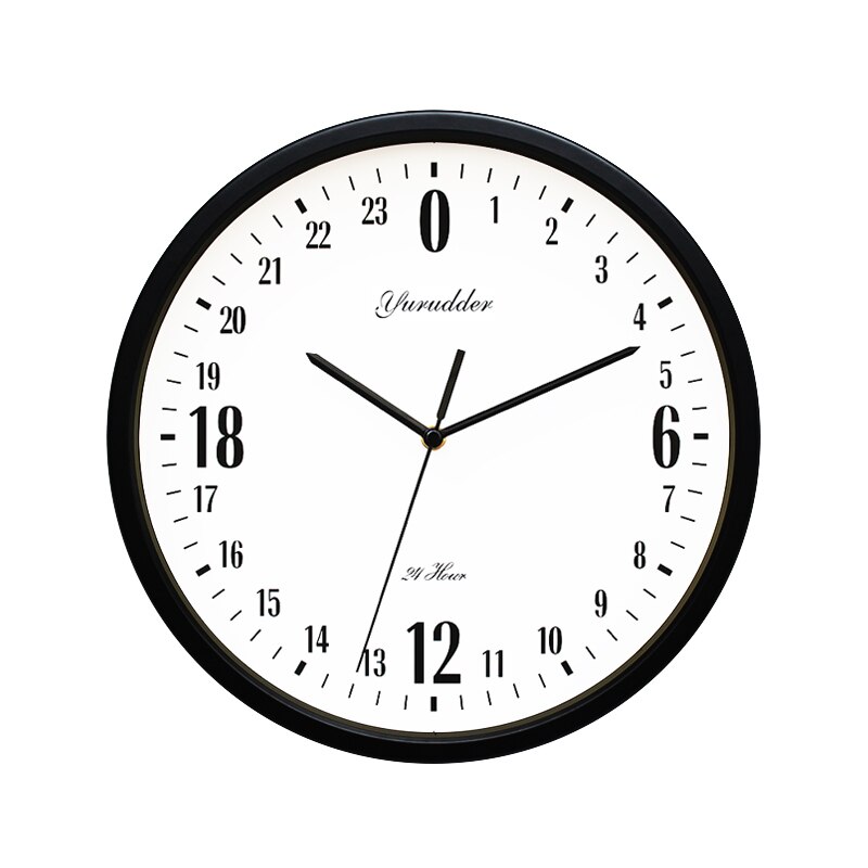 Newest 24 Hour Dial 12 Inches Metal Frame Modern Decorative Round Wall Clock: black frame