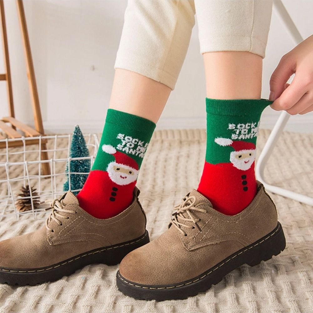 Chaussettes de Noël - Épais Coton Crew Socks - Renne & Cartoon Bas - Toutes Saisons: Or