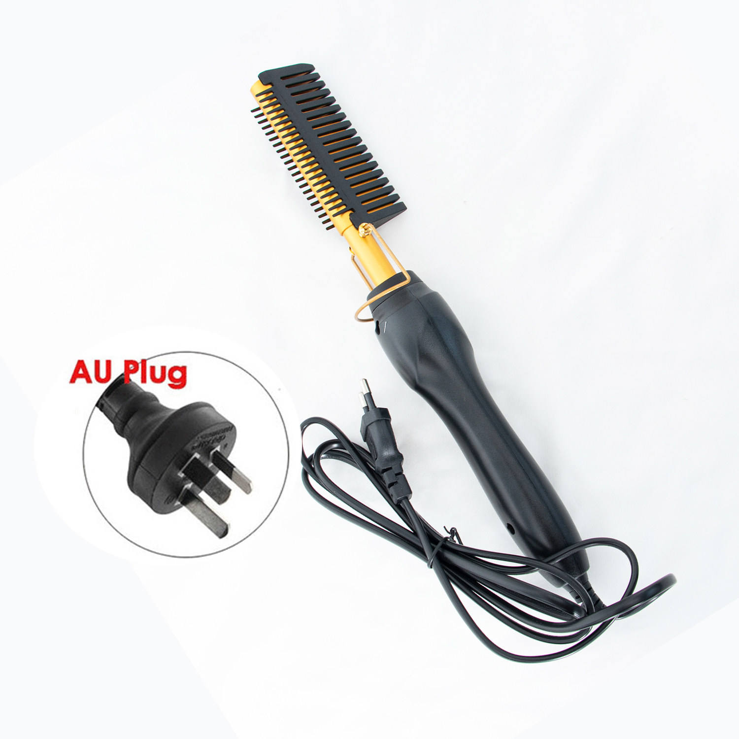 Hår rak styler kam hår borste styling strykjärn hår snabb kam för skägg rakt hår borste hårstyler för män: Au plug