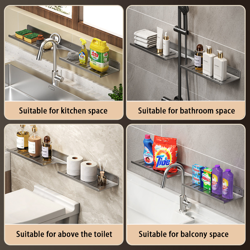 Bathroom U-Shaped Rack Wall Mount Floating Shelf Over Sink Organizer Wash Basin Groove Rack Punch-Free Storage Accessories