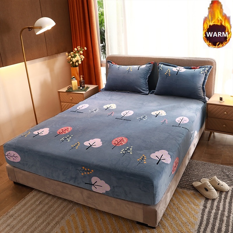 Fitted Sheet Winter Keep Warm Bed Linen Home Thickened Soft Milk Velvet Mattress Cover 150x200 180x200cm Adult Kids Bedspread
