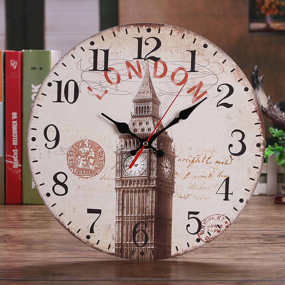 30CM Retro European Wall Clocks Round Bedroom Living Room Digital Dial Mute Metal Wall Clock Home Decoration
