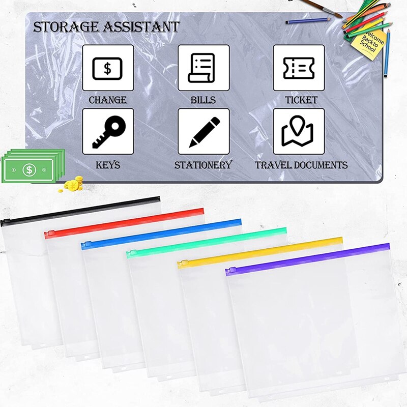 PPYY-A4 Binder Pockets 3 Holes Binder Folders Binder Pouch Folders 3-Ring Binder Loose Leaf Bags PVC Document Filing Bags