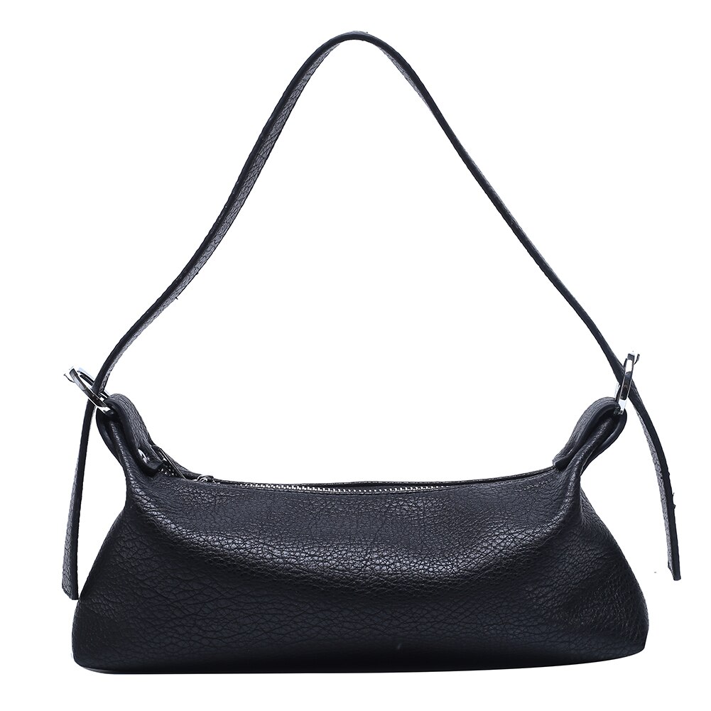 Ensfarvet kvinder pu læder hobo skuldertasker armhule slynge håndtasker enkle skulder tasker: Sort
