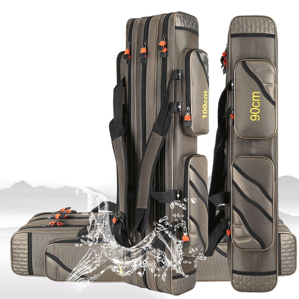 125cm 130cm 4 Layer Waterproof Fishing Rod Bag Thickening Oxford Fishing Pole Reel Tool Storage Case Tackle Gear Travel Organize