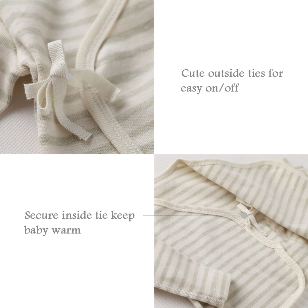 COBROO 100% Cotton Newborn Baby Footed Pajamas Set with Long Sleeve Stripe Baby Kimono Pants Set 0-3 Months Newborn Sleepsuit