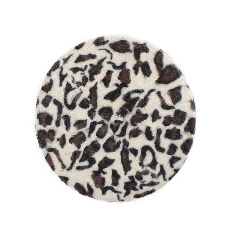 Kvinnor faux leopard baskertryck vinterhatt röd flicka konstnär brun fransk hatt ull kashmir vår kvinnlig vintage platt keps: 7