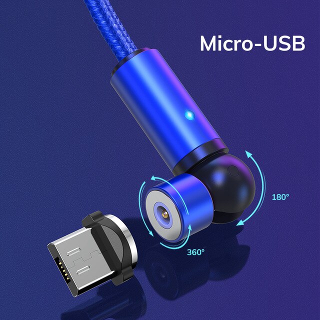 Cable magnético giratorio de 360 + 180 grados, Cable de carga rápida Micro USB tipo C, para iPhone, Xiaomi, USBC, novedad: blue for Micro