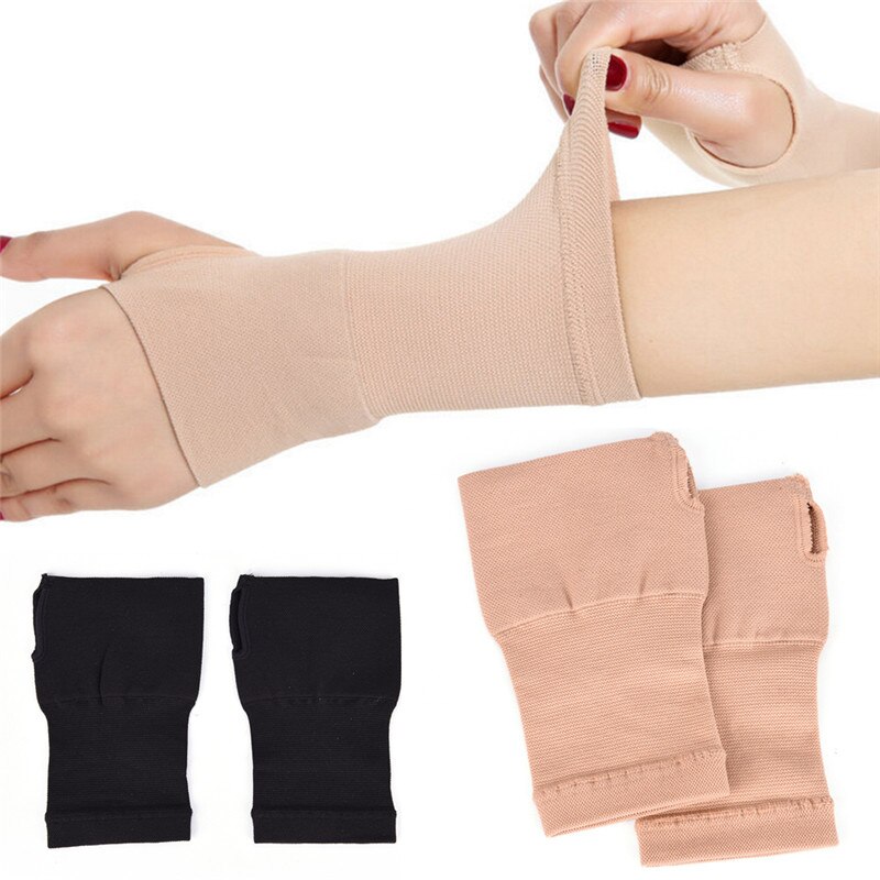 1 paar carpaal tunnel syndroom duim hand pols brace ondersteuning compressie bandage zwart & nude maat s/m/l