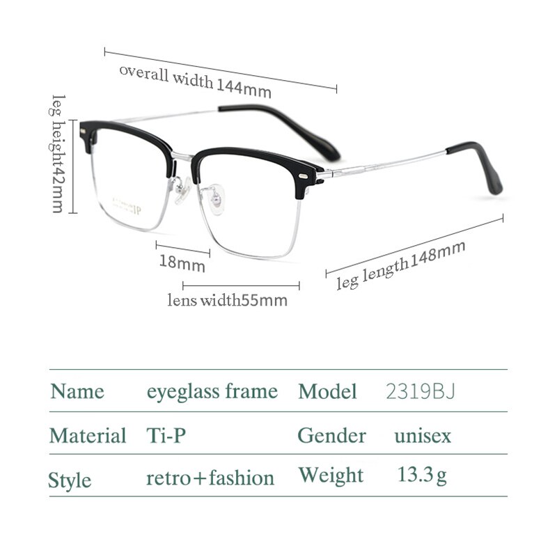 Montura de gafas de titanio puro para hombre, gafas graduadas de , a la , estilo de negocios, 2319BJ