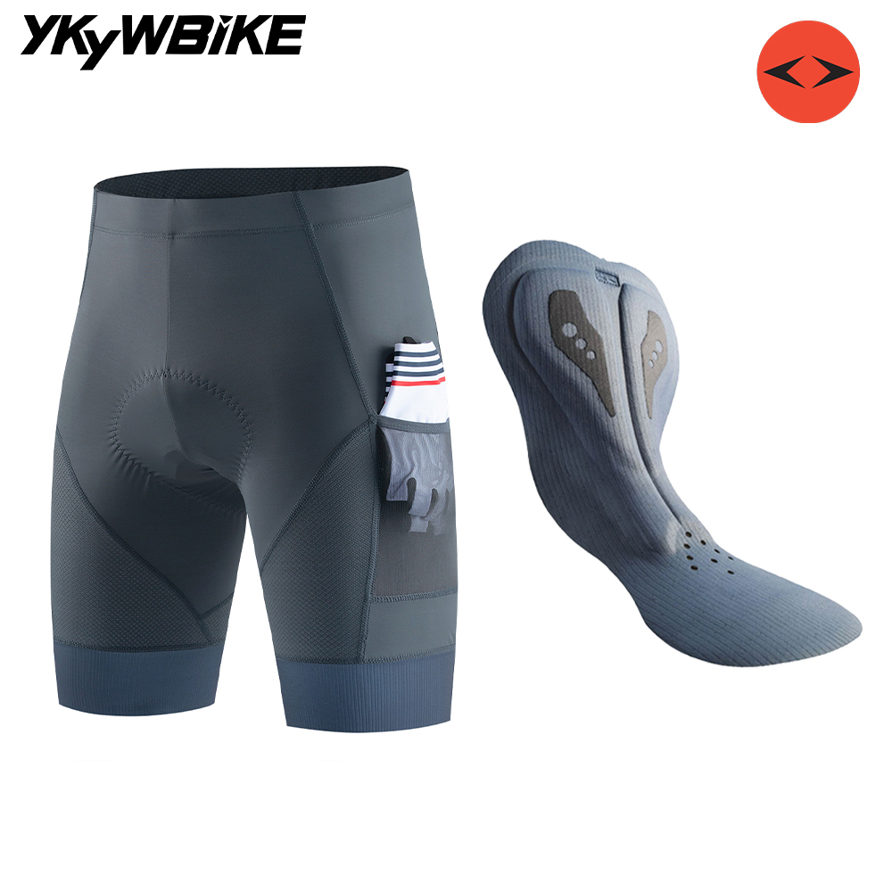YKYW Elastic Interface Padded Bike Shorts Men Cycling Bicycle Shorts Comfortable Road Biking Pants 2 Pocket Tights Fit: S / Orange