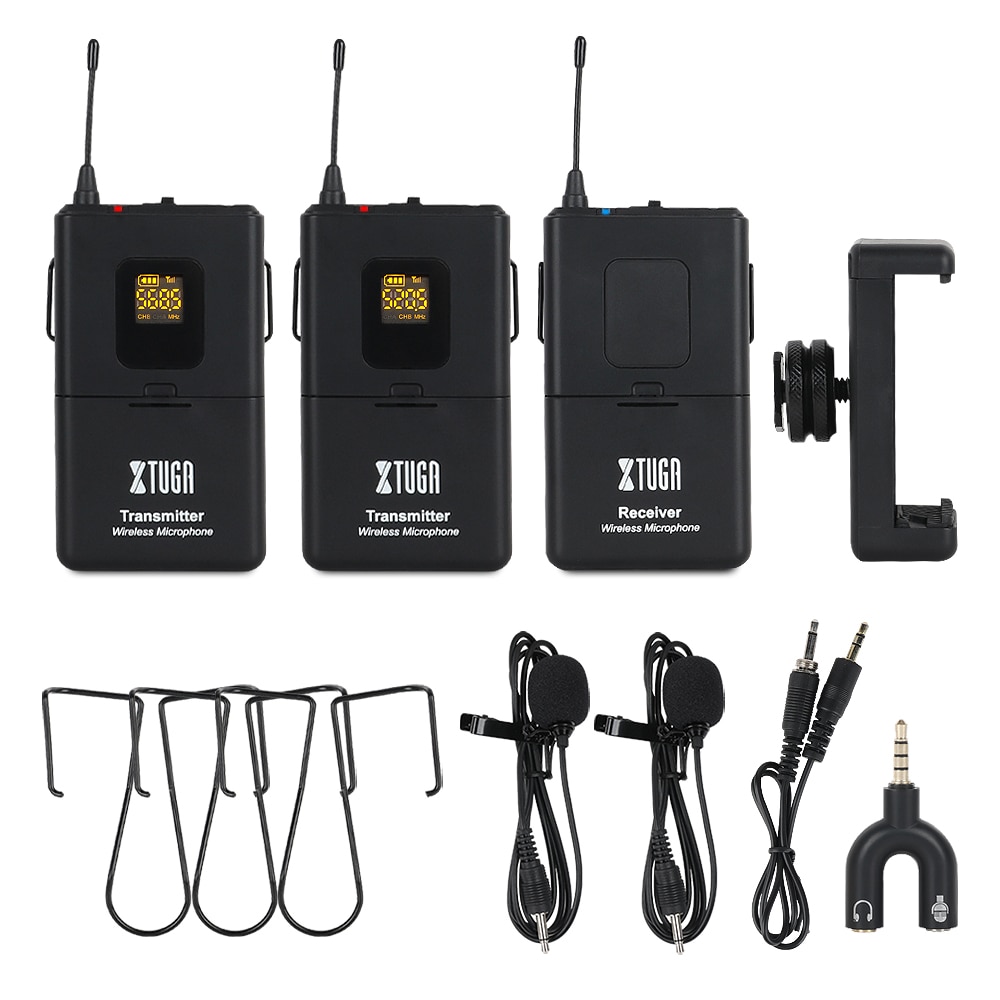 XTUGA Camera Microphone UHF Wireless Lavalier Microphone UHF lapel Mic with 30 Channels for SLR Camera,DV,Camcorder