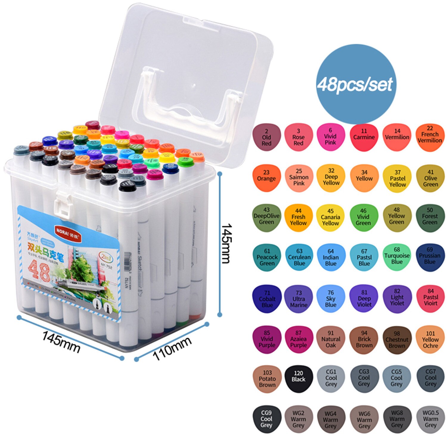 48pcs/set Art Markers Set Dual Headed Artist Sketch Oily Alcohol Manga Marker Art Supplies For Drawing: Default Title