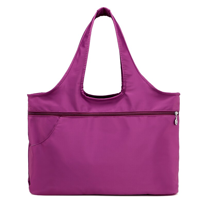 Bolso de hombro de nailon brillante para mujer, bolsa de viaje resistente al agua, gran capacidad, para mamá, Asa superior: Púrpura