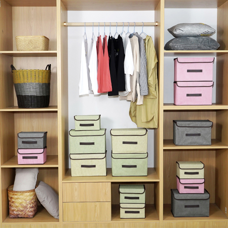 Non-woven suit large capacity storage box dustproof storage box Folding fabric imitation linen portable dustproof storage box