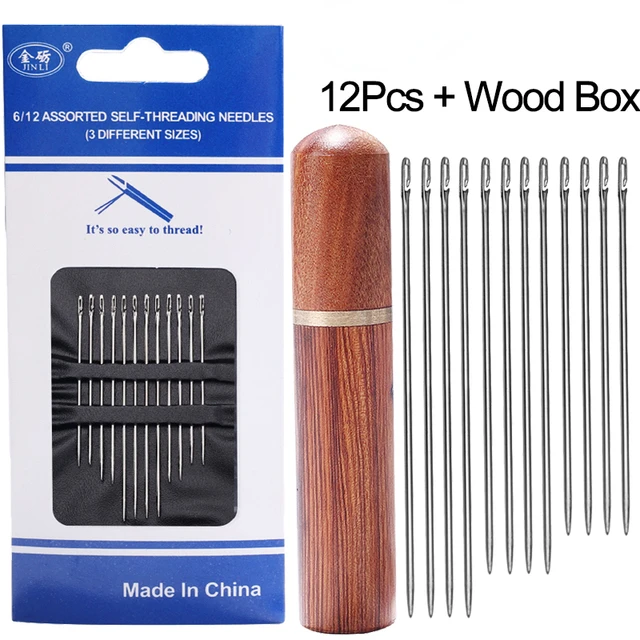 30/12Pcs Side Hole Blind Sewing Needles Stainless Steel Elderly Self Threading Needles Household DIY Beading Threading Needle: Pink