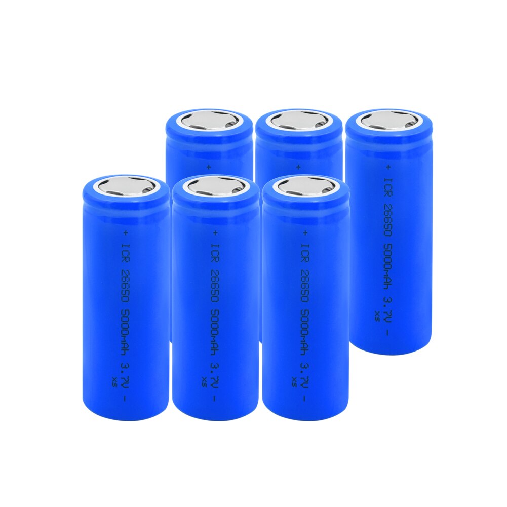 1/2/4/6/8/10 stk blå eske 3.7v icr 26650 5000 mah litium li ion batterier flat-top oppladbare 26650 fakkel hodelykt bateria: 6 stk