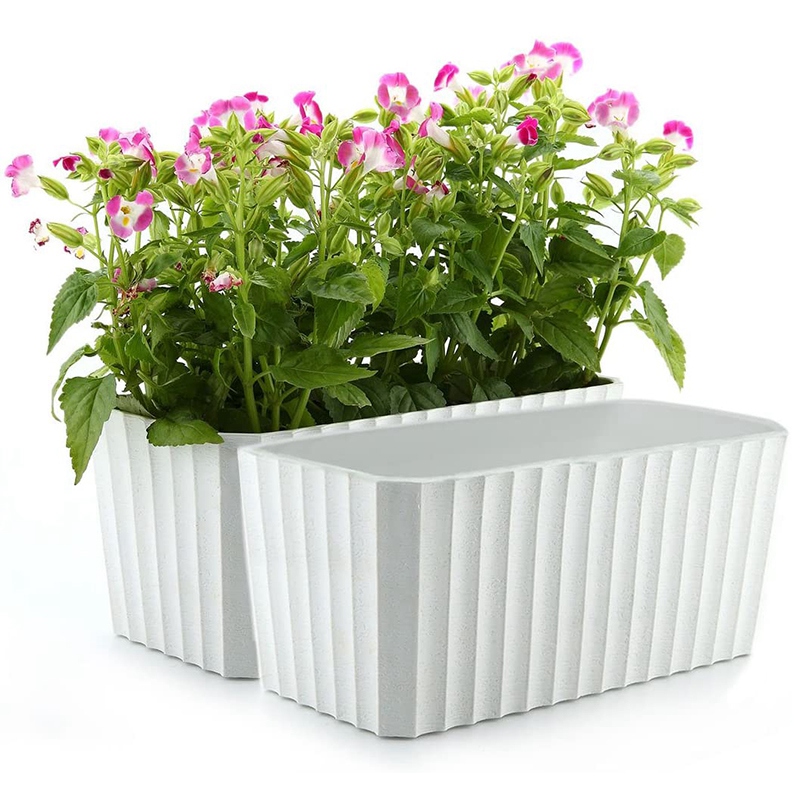 2PCS Self Watering Window Box Plastic Planter with Water Level Indicator Set Modern Decorative Plant Pot