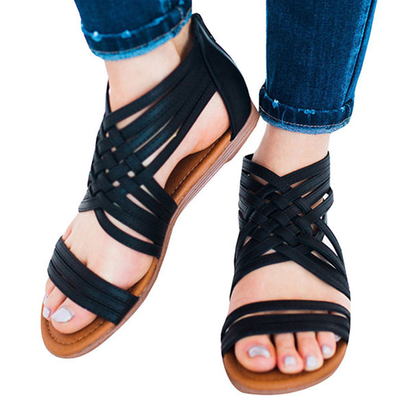 Kvinnor gladiator sandaler korsbundna skor kvinnor retro sandaler strand platta skor
