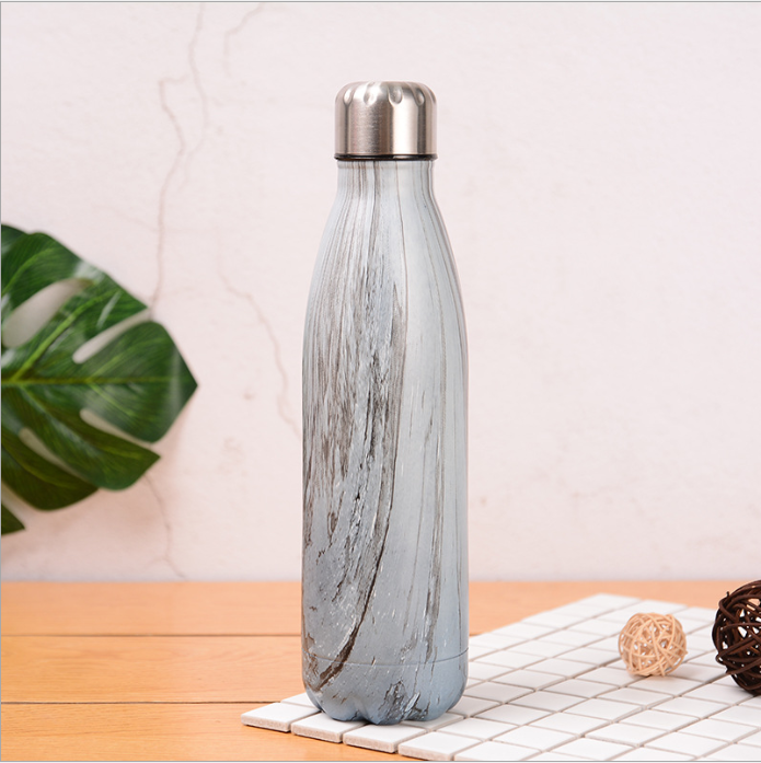 JM 500ml Houtnerf Thermosfles Dubbelwandige Rvs Thermoskan Draagbare Reizen Geïsoleerde Bier Cola Kille fles